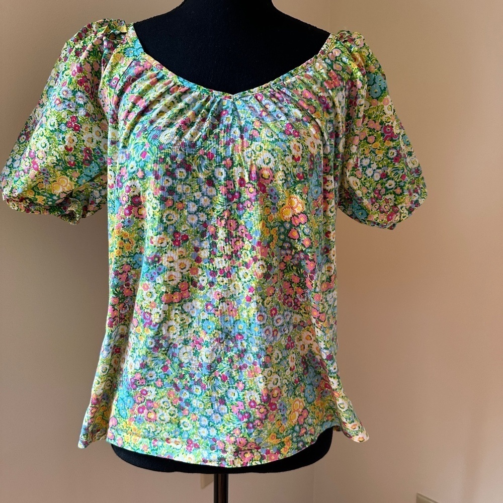 *CHARTER CLUB* Multicolor Floral Short Sleeve Shirt Size Small